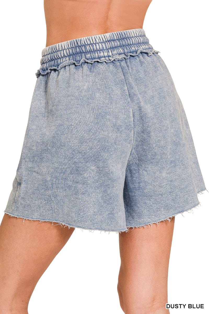 Dusty Blue Acid Wash Fleece Drawstring Shorts Dusty Blue Acid Wash Fleece Drawstring Shorts Zenana Shorts