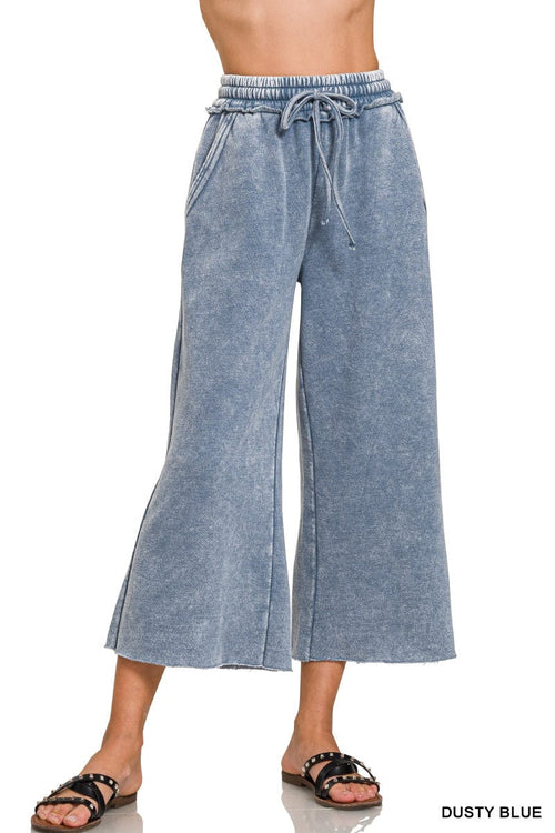 Dusty Blue Acid Wash Fleece Palazzo Sweatpants Dusty Blue Acid Wash Fleece Palazzo Sweatpants Zenana