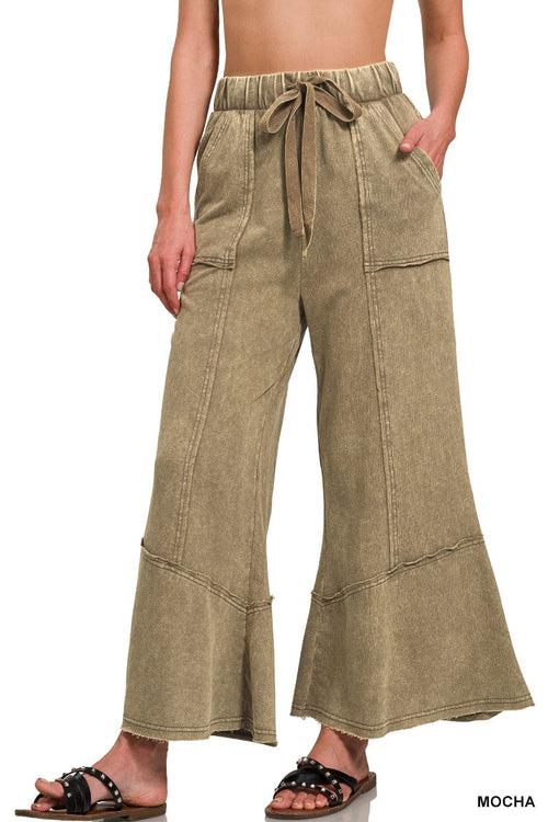 EXPOSED-SEAM FLARE HEM PANTS WITH POCKETS Zenana