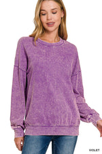 French Terry Washed Round Neck Sweatshirt French Terry Washed Round Neck Sweatshirt Zenana