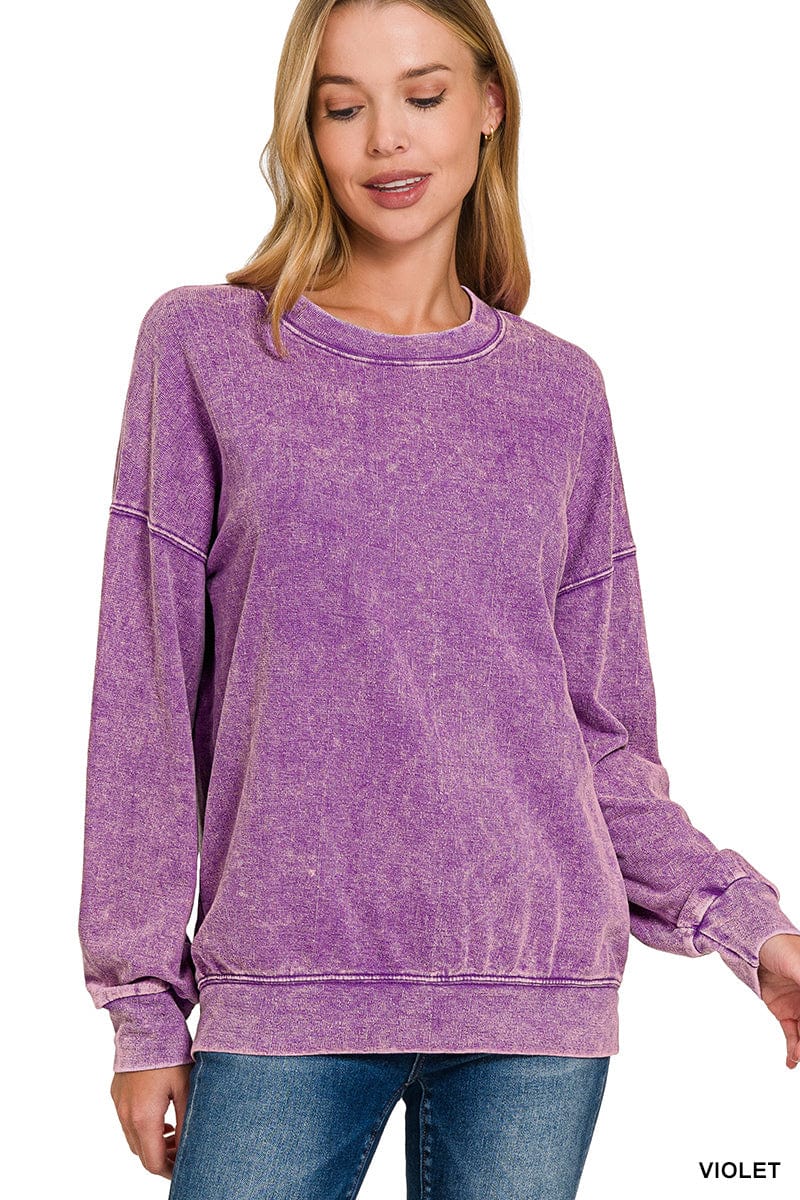 French Terry Washed Round Neck Sweatshirt French Terry Washed Round Neck Sweatshirt Zenana