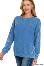 French Terry Washed Round Neck Sweatshirt French Terry Washed Round Neck Sweatshirt Zenana Classic Blue / Small