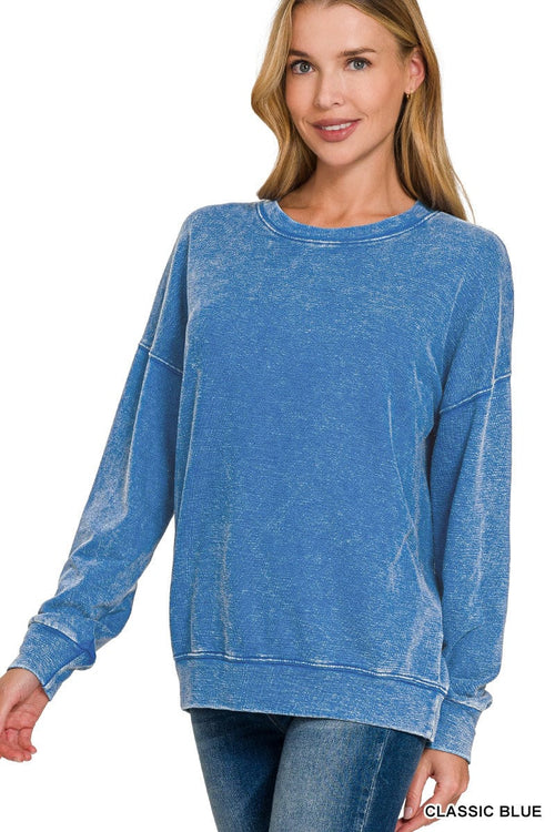 French Terry Washed Round Neck Sweatshirt French Terry Washed Round Neck Sweatshirt Zenana Classic Blue / Small
