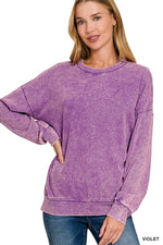 French Terry Washed Round Neck Sweatshirt French Terry Washed Round Neck Sweatshirt Zenana Violet / Small