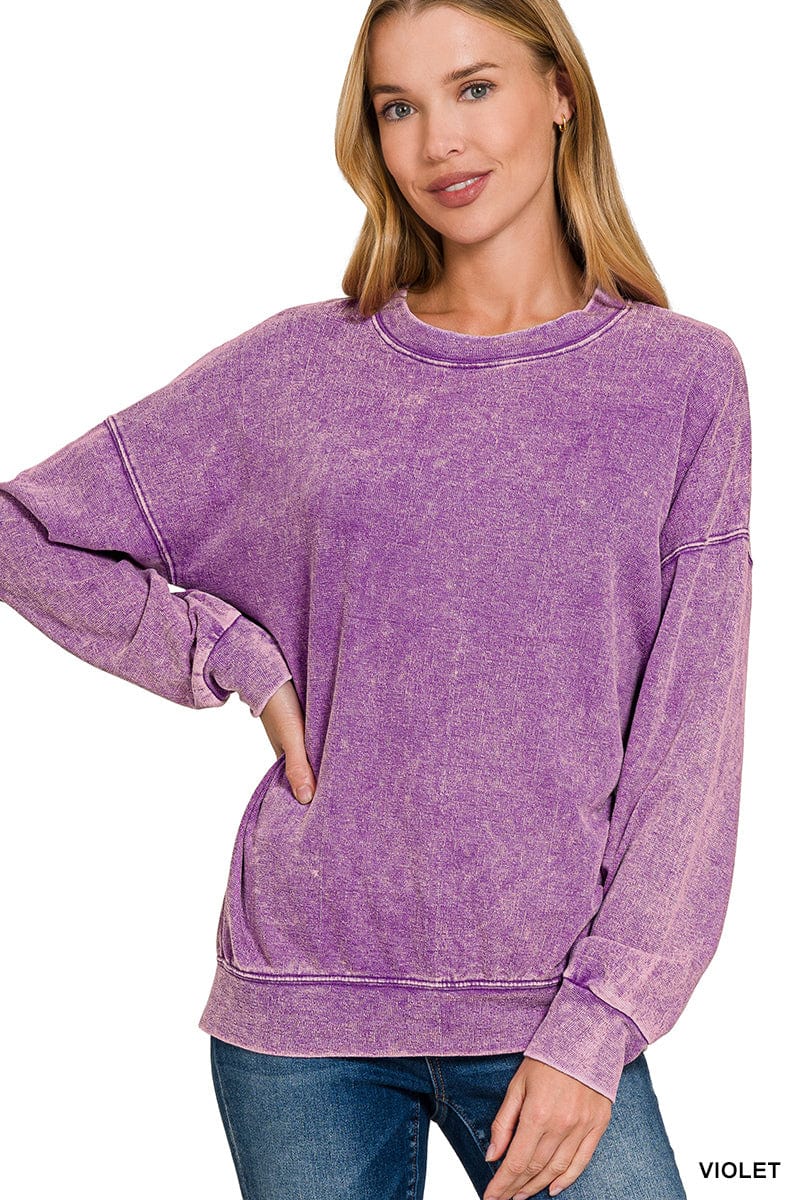 French Terry Washed Round Neck Sweatshirt French Terry Washed Round Neck Sweatshirt Zenana Violet / Small