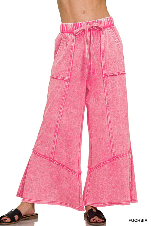 FUCHSIA EXPOSED-SEAM FLARE HEM PANTS WITH POCKETS FUCHSIA EXPOSED-SEAM FLARE HEM PANTS WITH POCKETS Zenana