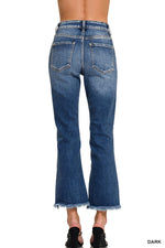 HIGH WAIST DISTRESSED KNEE AND HEM DENIM JEANS Zenana