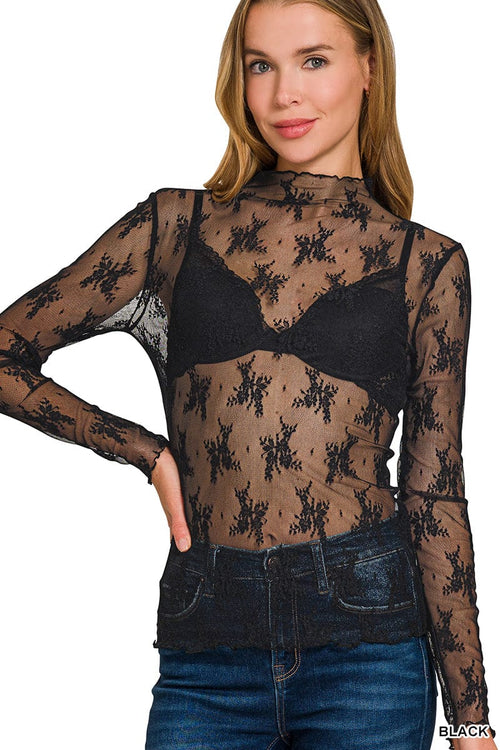 Lace Long Sleeve Layering Top Lace Long Sleeve Layering Top Zenana Black / Small