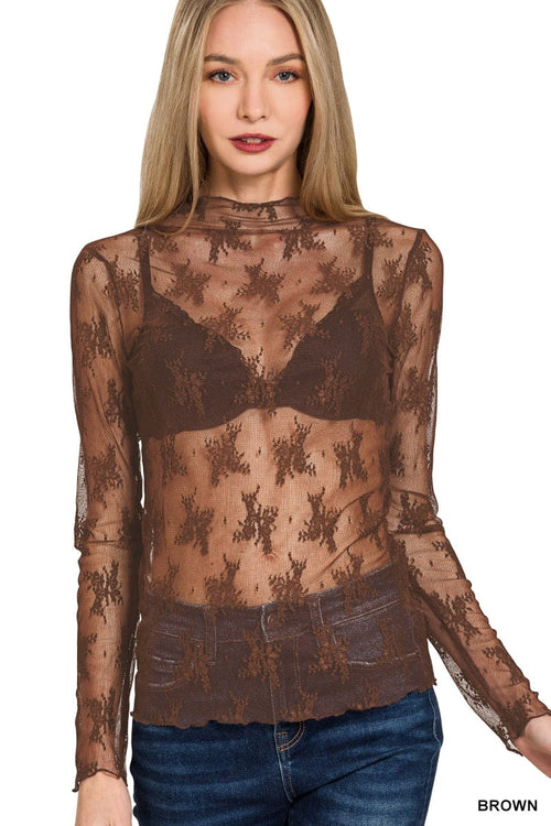 Lace Long Sleeve Layering Top Lace Long Sleeve Layering Top Zenana Brown / Small
