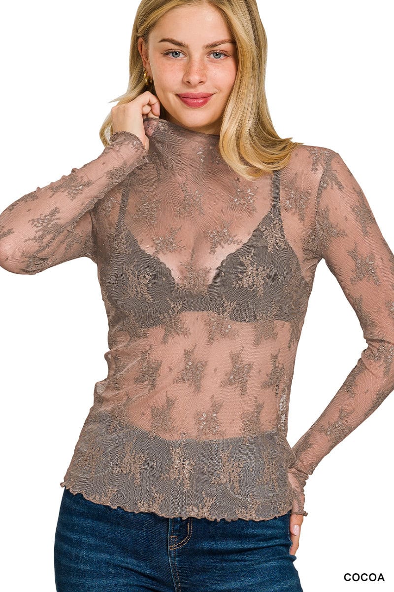 Lace Long Sleeve Layering Top Lace Long Sleeve Layering Top Zenana Cocoa / Small