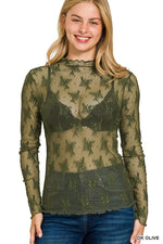 Lace Long Sleeve Layering Top Lace Long Sleeve Layering Top Zenana Dark Olive / Small