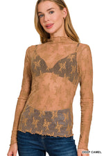 Lace Long Sleeve Layering Top Lace Long Sleeve Layering Top Zenana Deep Camel / Small