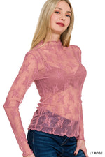 Lace Long Sleeve Layering Top Lace Long Sleeve Layering Top Zenana Light Rose / Small