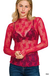 Lace Long Sleeve Layering Top Lace Long Sleeve Layering Top Zenana Red / Small