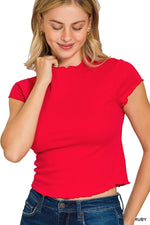 Lettuce Trimmed Cropped Short Sleeve Tee Lettuce Trimmed Cropped Short Sleeve Tee Zenana Ruby / Small
