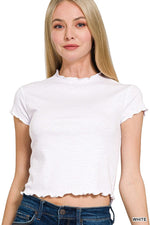 Lettuce Trimmed Cropped Short Sleeve Tee Lettuce Trimmed Cropped Short Sleeve Tee Zenana White / Small