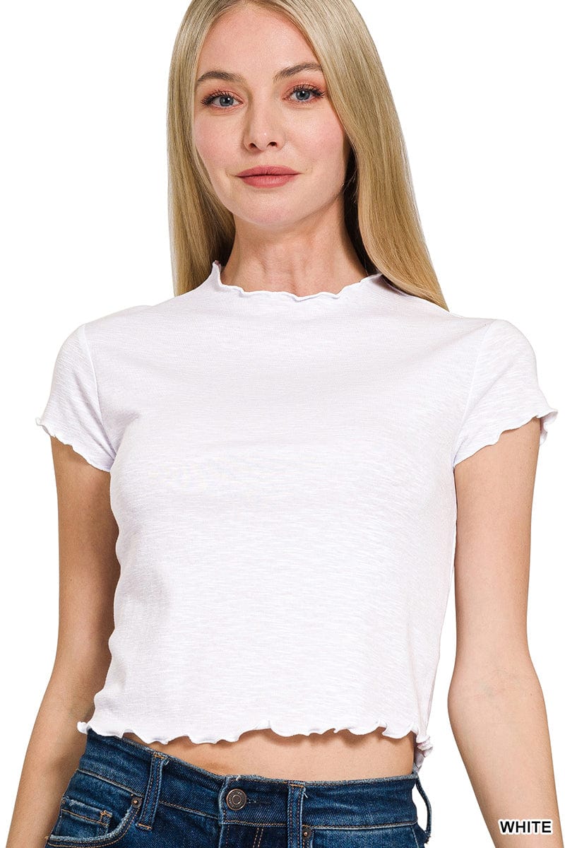 Lettuce Trimmed Cropped Short Sleeve Tee Lettuce Trimmed Cropped Short Sleeve Tee Zenana White / Small