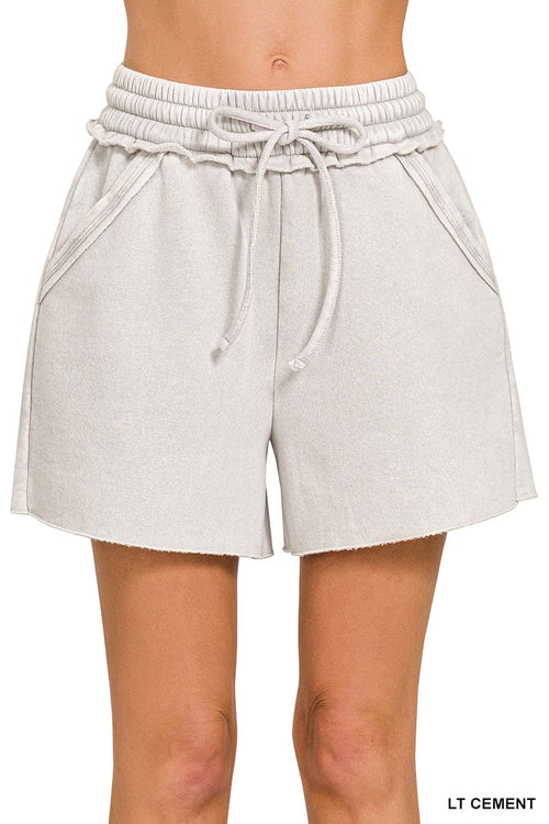 Light Cement Acid Wash Fleece Drawstring Shorts Light Cement Acid Wash Fleece Drawstring Shorts Zenana