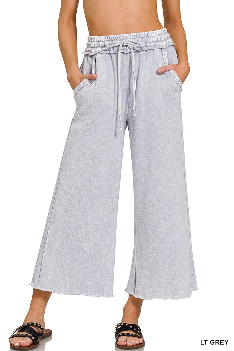 Light Grey Acid Wash Fleece Palazzo Sweatpants Light Grey Acid Wash Fleece Palazzo Sweatpants Zenana