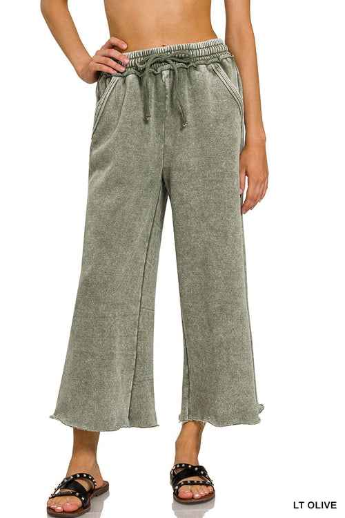 Light Olive Acid Wash Fleece Palazzo Sweatpants Light Olive Acid Wash Fleece Palazzo Sweatpants Zenana