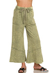 LIGHT OLIVE EXPOSED-SEAM FLARE HEM PANTS LIGHT OLIVE EXPOSED-SEAM FLARE HEM PANTS Zenana