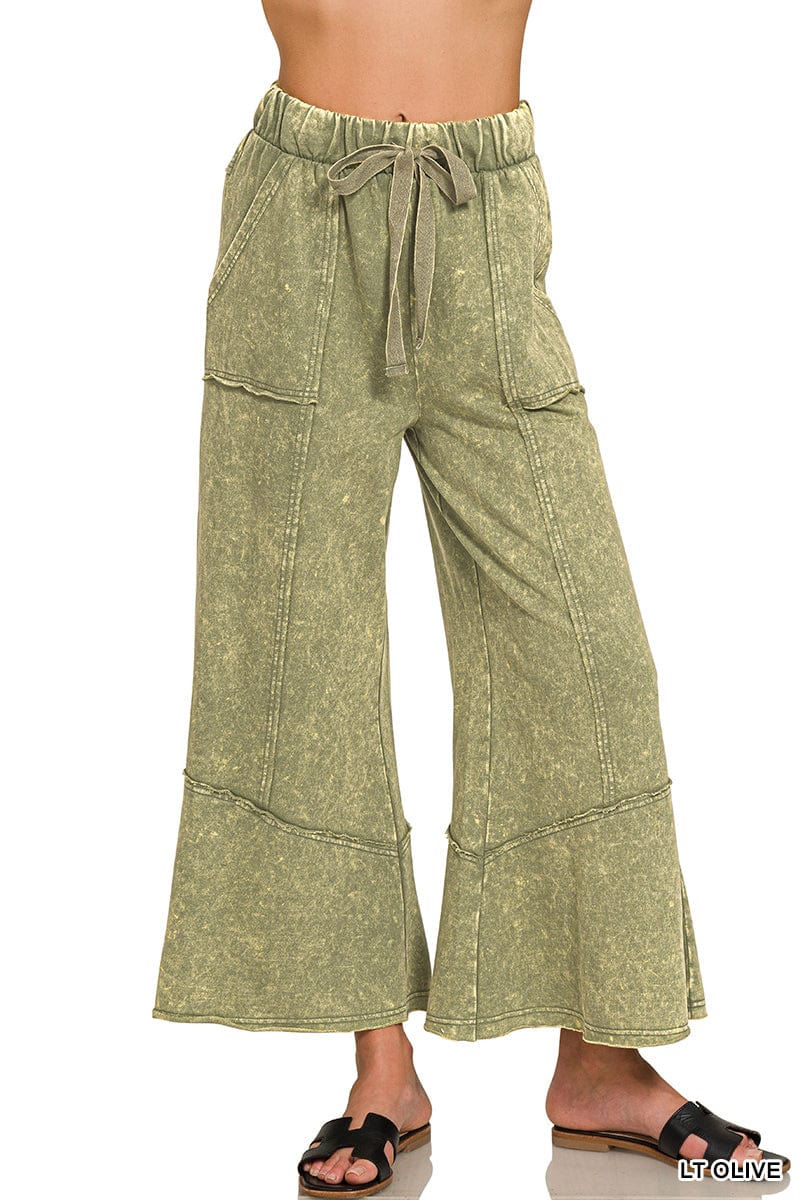 LIGHT OLIVE EXPOSED-SEAM FLARE HEM PANTS LIGHT OLIVE EXPOSED-SEAM FLARE HEM PANTS Zenana