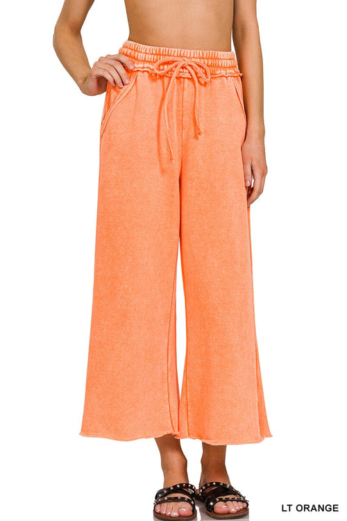 Light Orange Acid Wash Fleece Palazzo Sweatpants Light Orange Acid Wash Fleece Palazzo Sweatpants Zenana