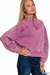 Light Plum Acid Wash Fleece Half Zip Pullover Light Plum Acid Wash Fleece Half Zip Pullover Zenana