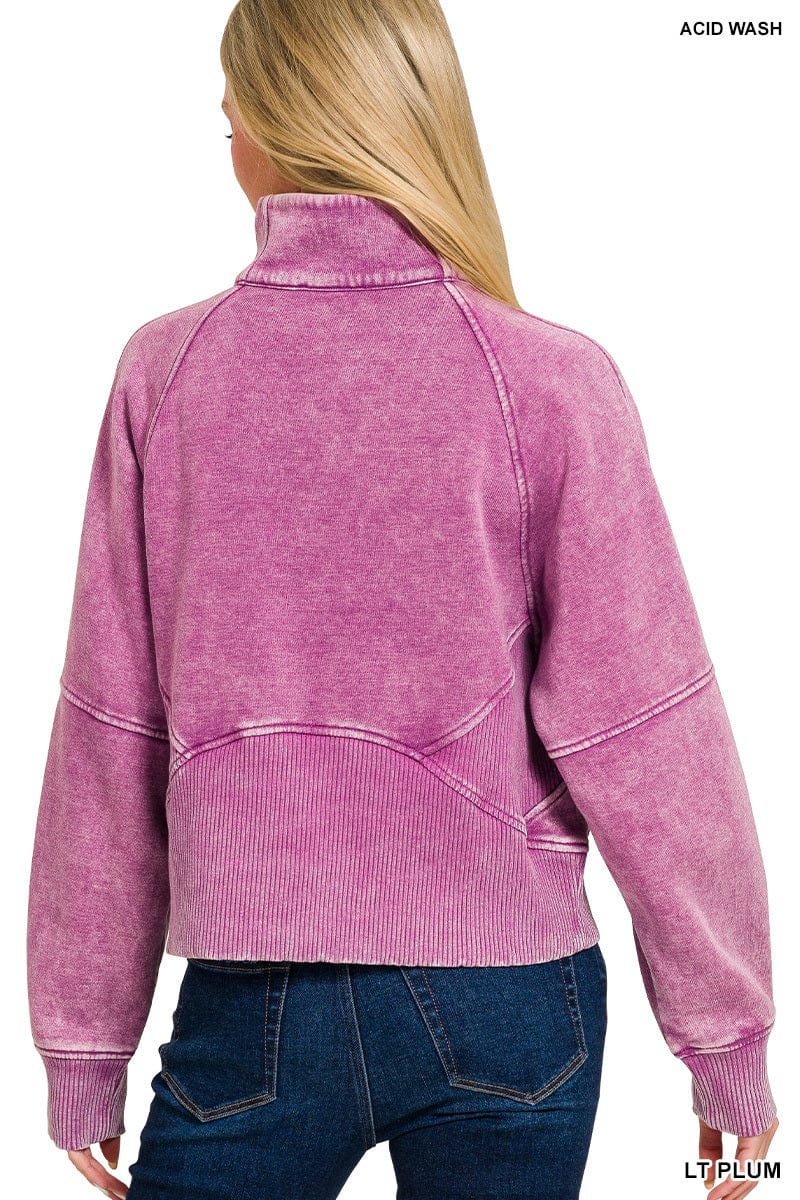 Light Plum Acid Washed Half Zip Fleece Pullover Light Plum Acid Washed Half Zip Fleece Pullover Zenana