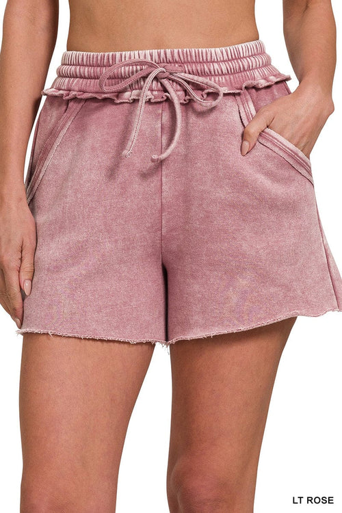 Light Rose Acid Wash Fleece Drawstring Shorts Light Rose Acid Wash Fleece Drawstring Shorts Zenana Shorts