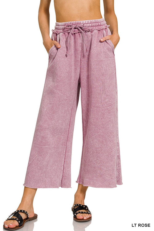 Light Rose Acid Wash Fleece Palazzo Sweatpants Light Rose Acid Wash Fleece Palazzo Sweatpants Zenana