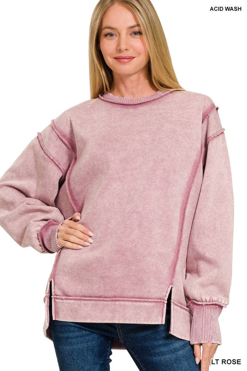 Light Rose Acid Washed Exposed Seam Sweatshirt Light Rose Acid Washed Exposed Seam Sweatshirt Zenana