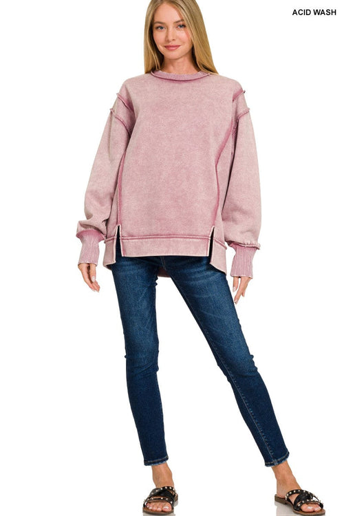 Light Rose Acid Washed Exposed Seam Sweatshirt Light Rose Acid Washed Exposed Seam Sweatshirt Zenana