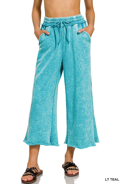 Light Teal Acid Wash Fleece Palazzo Sweatpants Light Teal Acid Wash Fleece Palazzo Sweatpants Zenana