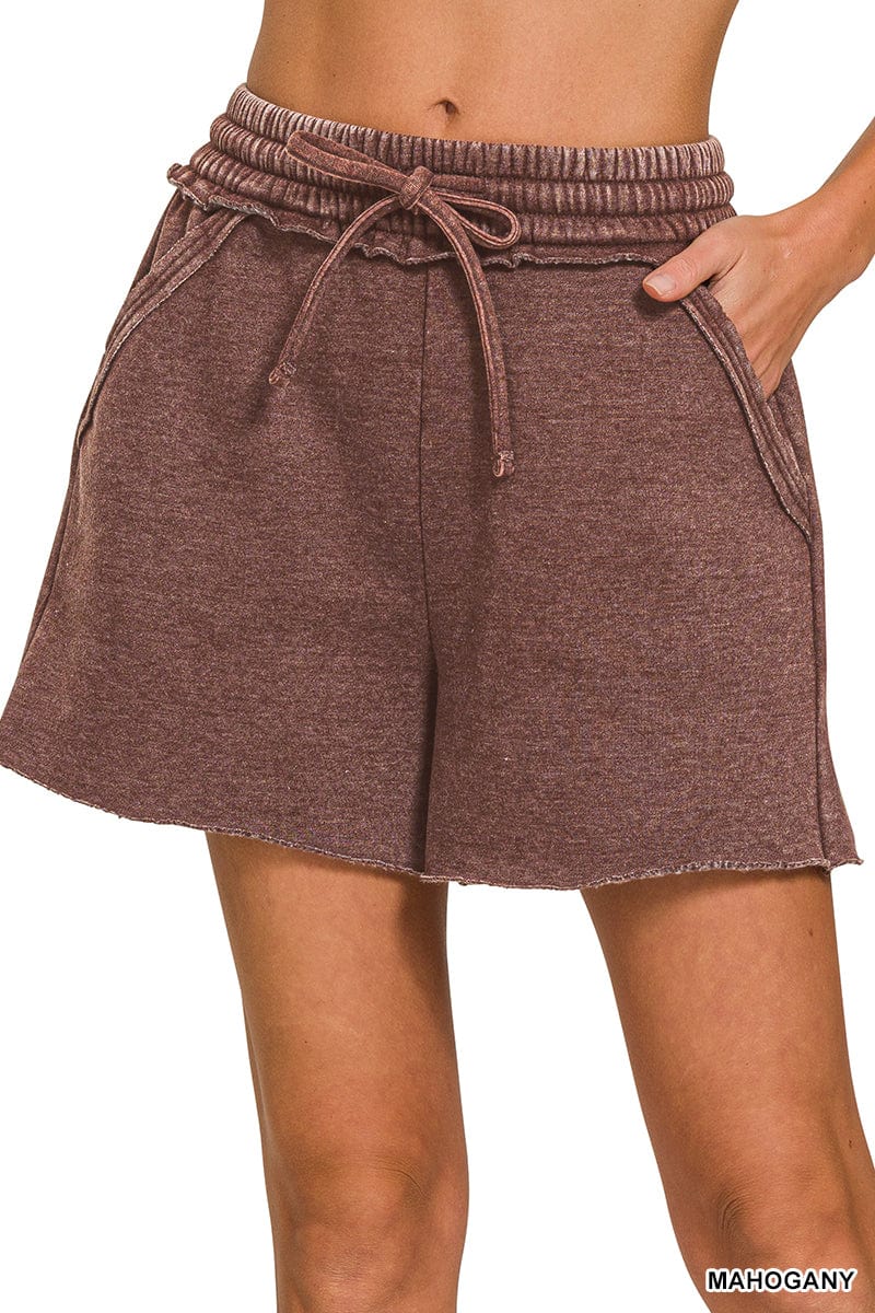 Mahogany Acid Wash Fleece Drawstring Shorts Mahogany Acid Wash Fleece Drawstring Shorts Zenana