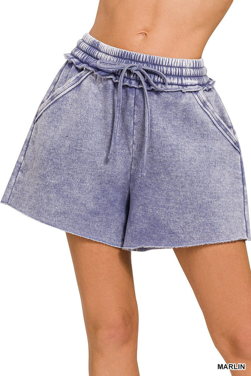 Marlin Acid Wash Fleece Drawstring Shorts Marlin Acid Wash Fleece Drawstring Shorts Zenana