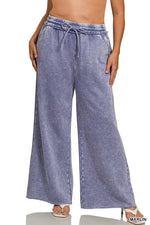 Marlin Blue Acid Wash Fleece Palazzo Sweatpants Marlin Blue Acid Wash Fleece Palazzo Sweatpants Zenana