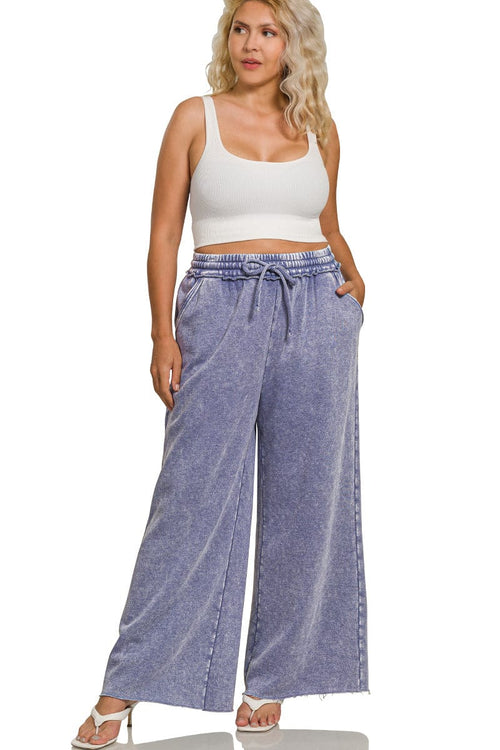 Marlin Blue Acid Wash Fleece Palazzo Sweatpants Marlin Blue Acid Wash Fleece Palazzo Sweatpants Zenana