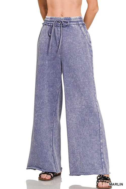 Marlin Blue Acid Wash Fleece Palazzo Sweatpants Marlin Blue Acid Wash Fleece Palazzo Sweatpants Zenana