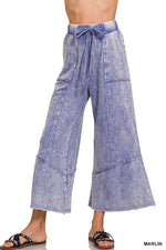 MARLIN BLUE EXPOSED-SEAM FLARE HEM PANTS WITH POCKETS MARLIN BLUE EXPOSED-SEAM FLARE HEM PANTS WITH POCKETS Zenana