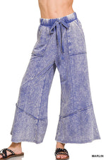 MARLIN BLUE EXPOSED-SEAM FLARE HEM PANTS WITH POCKETS MARLIN BLUE EXPOSED-SEAM FLARE HEM PANTS WITH POCKETS Zenana