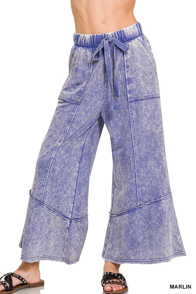 MARLIN BLUE EXPOSED-SEAM FLARE HEM PANTS WITH POCKETS MARLIN BLUE EXPOSED-SEAM FLARE HEM PANTS WITH POCKETS Zenana