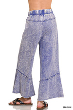 MARLIN BLUE EXPOSED-SEAM FLARE HEM PANTS WITH POCKETS MARLIN BLUE EXPOSED-SEAM FLARE HEM PANTS WITH POCKETS Zenana