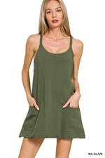 Mini Dress With Built-in Romper Liner Mini Dress With Built-in Romper Liner Zenana Dark Olive / Small
