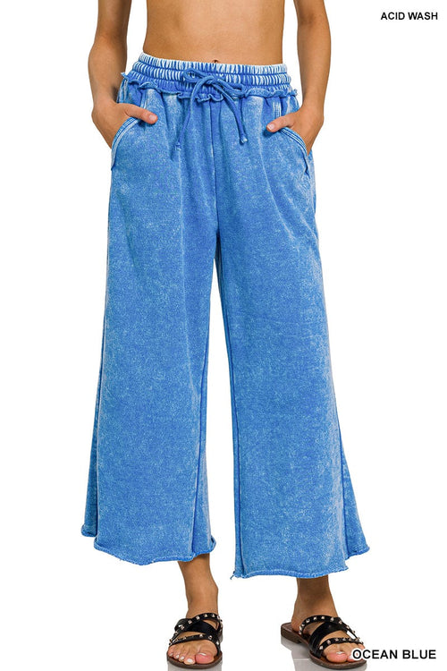 Ocean Blue Acid Wash Fleece Palazzo Sweatpants Ocean Blue Acid Wash Fleece Palazzo Sweatpants Zenana