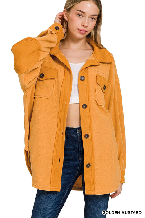 Oversized Basic Fleece Shacket Oversized Basic Fleece Shacket Zenana Golden Mustard / Small