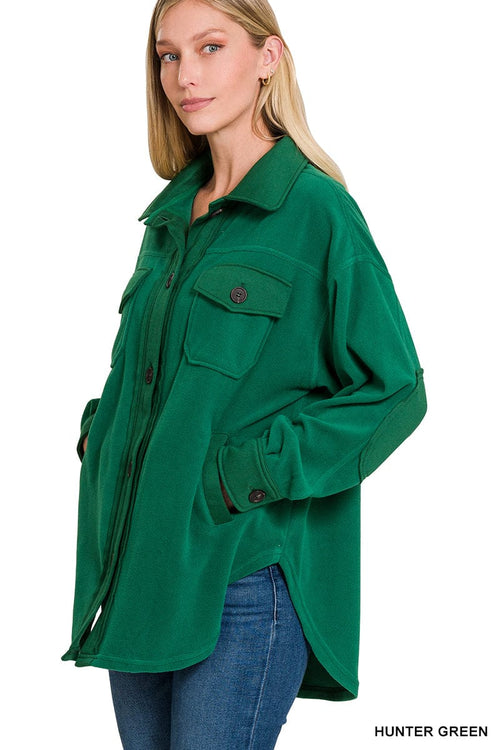 Oversized Basic Fleece Shacket Oversized Basic Fleece Shacket Zenana Hunter Green / Small