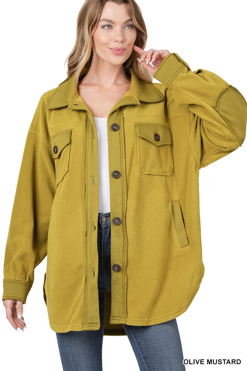 Oversized Basic Fleece Shacket Oversized Basic Fleece Shacket Zenana Olive Mustard / Small