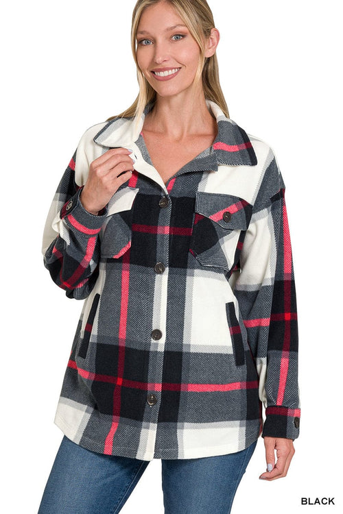 Plaid Fleece Shacket Plaid Fleece Shacket Zenana Black / Small