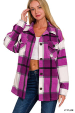 Plaid Fleece Shacket Plaid Fleece Shacket Zenana Light Plum / Small
